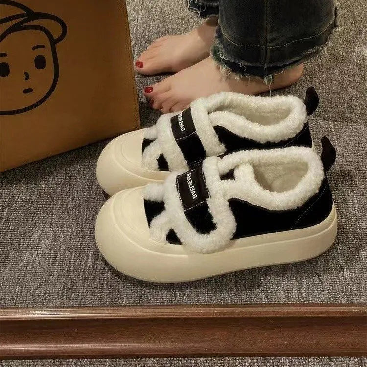 Shoes Woman 2025 Casual Female Sneakers Clogs Platform Autumn Shallow Mouth Round Toe British Style Loafers Fur New Creepers Fal