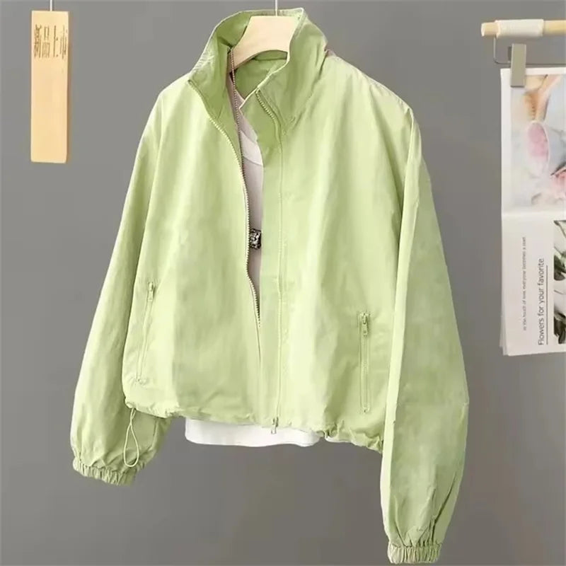 Women Short Jacket Spring Autumn New Casual Femme Windbreaker Stand Collar Tooling Jacket Basic Zipper Coat Tops Gabardina Mujer
