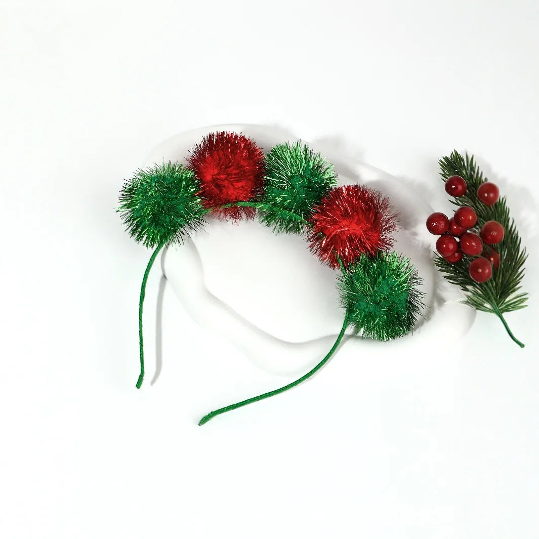 Christmas Red Green Hair Ball Holiday Party Headwear Hair Accessories Headband New Year Party Holiday Festival