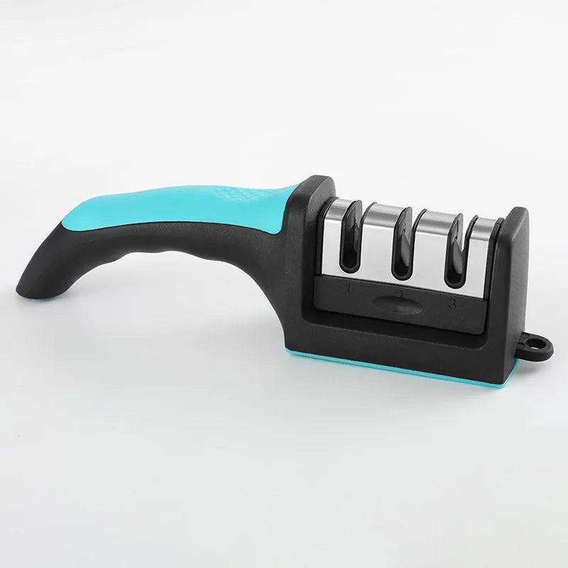 Kitchen 3-Segment Knife Sharpener Household Multi-Functional Hand-Held Three-Purpose Black Sharpening Stone.