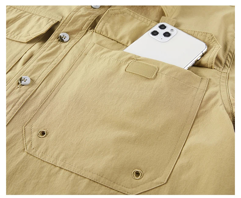 Men's Long Sleeved Shirt Comfortable Breathable Elastic Fashionable Versatile Workwear Shirt Outdoor Hiking and Commuting Shirt