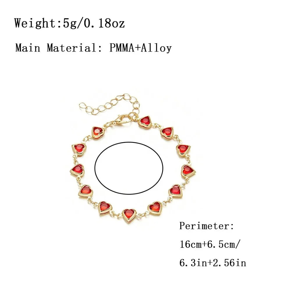 3Pcs Jewellery Set Elegant Colorful Crystal Heart Necklaces Bracelets Earrings for Women Party Wedding Girl Wrist Jewelry Gift