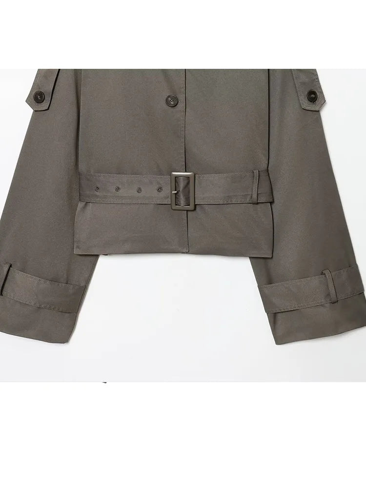 Women's Jacket 2025 New Women Fashion Long Sleeve Laple With Belt Jackets Women Autumn Winter High Street Short Coats