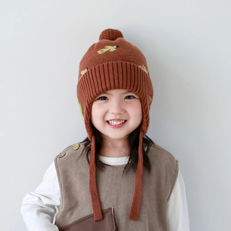 5 Colors Winter Girls Pink Hat Cute Ear Protection Cap Kids Warm Knitted Beanie Hats Outdoor Baby Headwear Accessories 2-8Y