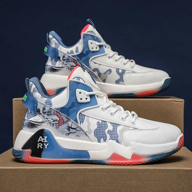 Couple Basketball Shoes Men High Top Sports Wear Resistant Air Cushioning Shoes Athletic Boots Comfortable Breathable Sneakers