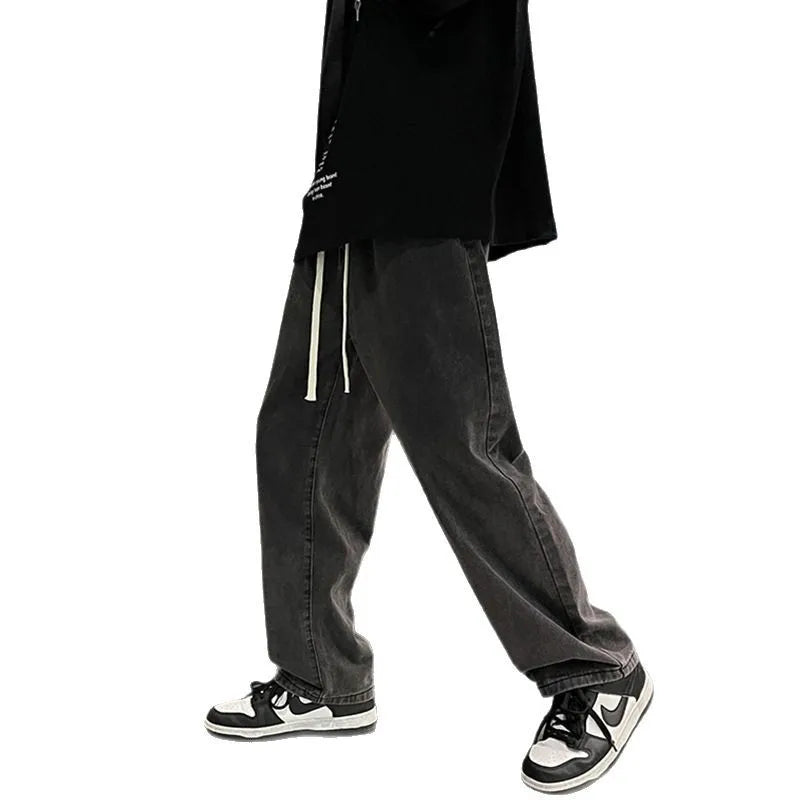 Black and Gray Jeans Men's Summer Loose Straight Trousers Trendy Brand High Street Vibe Pants Men