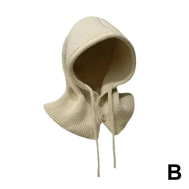 Winter Balaclava Hats for Women Unisex Knitted Hooded Caps Outdoor Warmer Drawstring Hat One-Piece Neck Collar Beanies Caps