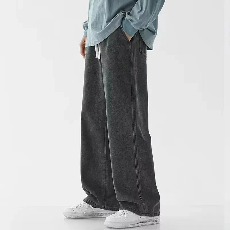 The New Wide-leg American Jeans for Men in The Four Seasons Feature A LooseRetro  Straight-leg  Pants Casual and Trendy Style