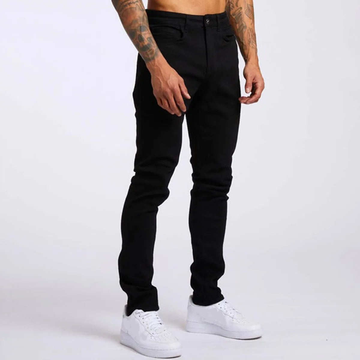 2025 New style denim men's pants, Instagram trend, black slim-fit high-waisted denim jeans for men
