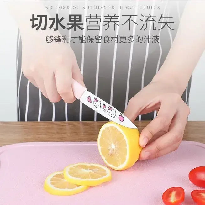Sanrio  animation peripheral cartoon Kawaii Hello kitty anti-rust kitchen knife cutting board set creative fruit knife wholesale