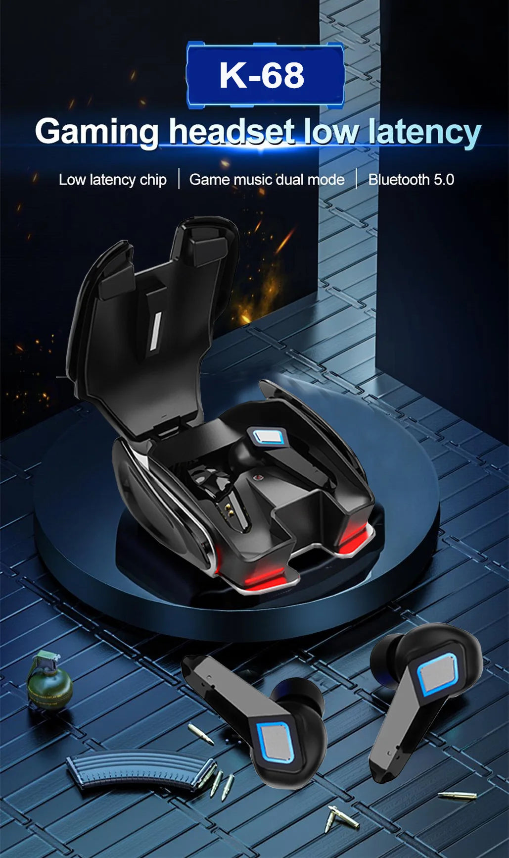 Bluetooth Gaming Earphone Cool Appearance Aluminum Alloy Base Lighting Music Game Dualmode Low Latency HiFi Sound Effect Headset