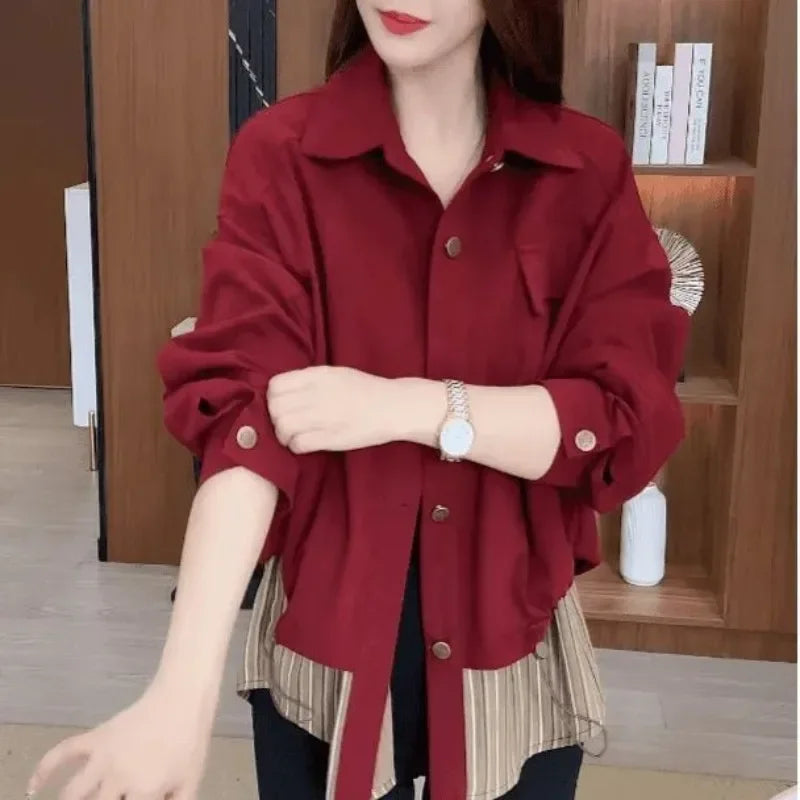 Jacket for Women Splicing Coats Woman Short Loose Long Sleeve Luxury Cheap New in Outerwears Clothing Promotion 2025 Trend Offer