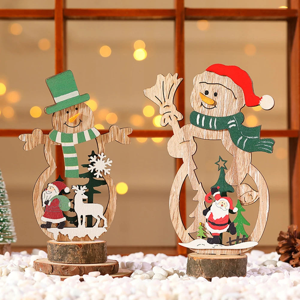 Christmas Decoration DIY Wooden Crafts Creative Ornaments Santa Claus Snowman Reindeer Christmas Desktop Decoration Gifts