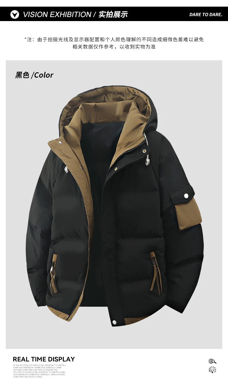 male Outerwear hooded jacket Men's winter loose jacket Cotton coat man fashion  parkas Men windproof thick warm Down Jacket