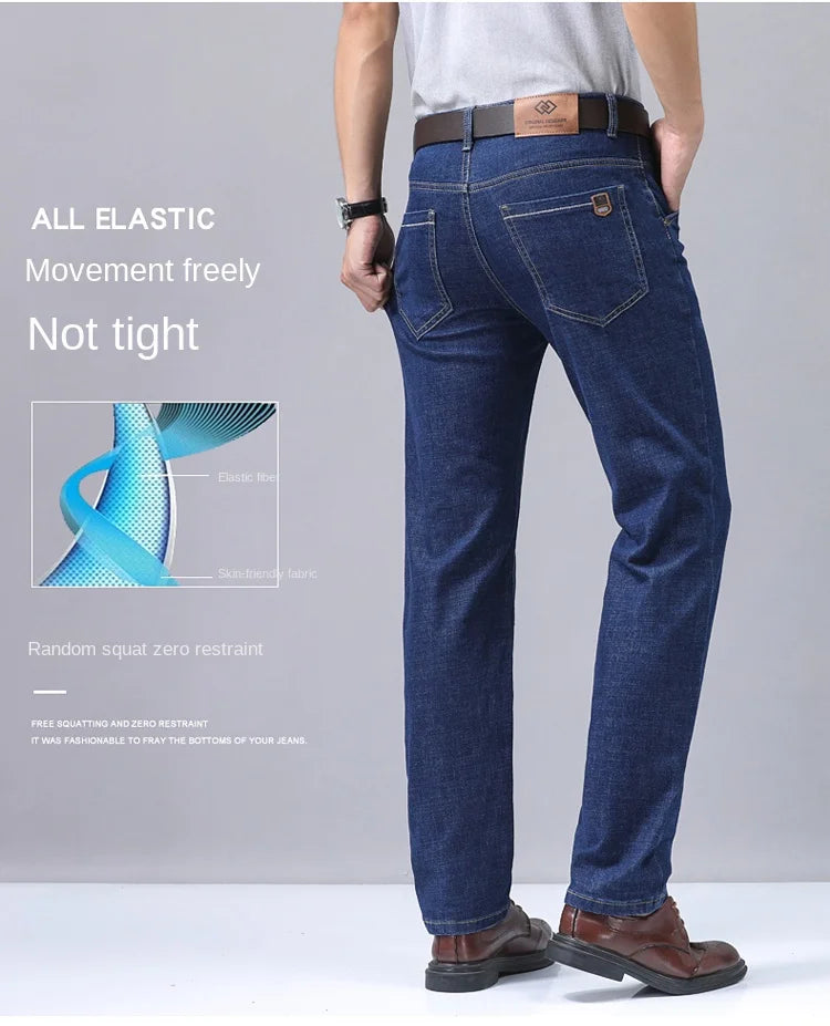 2024 Denim Jeans Casual Fashion Business Pants Classic New Arrivals Elastic Regular Fit Straight Trousers