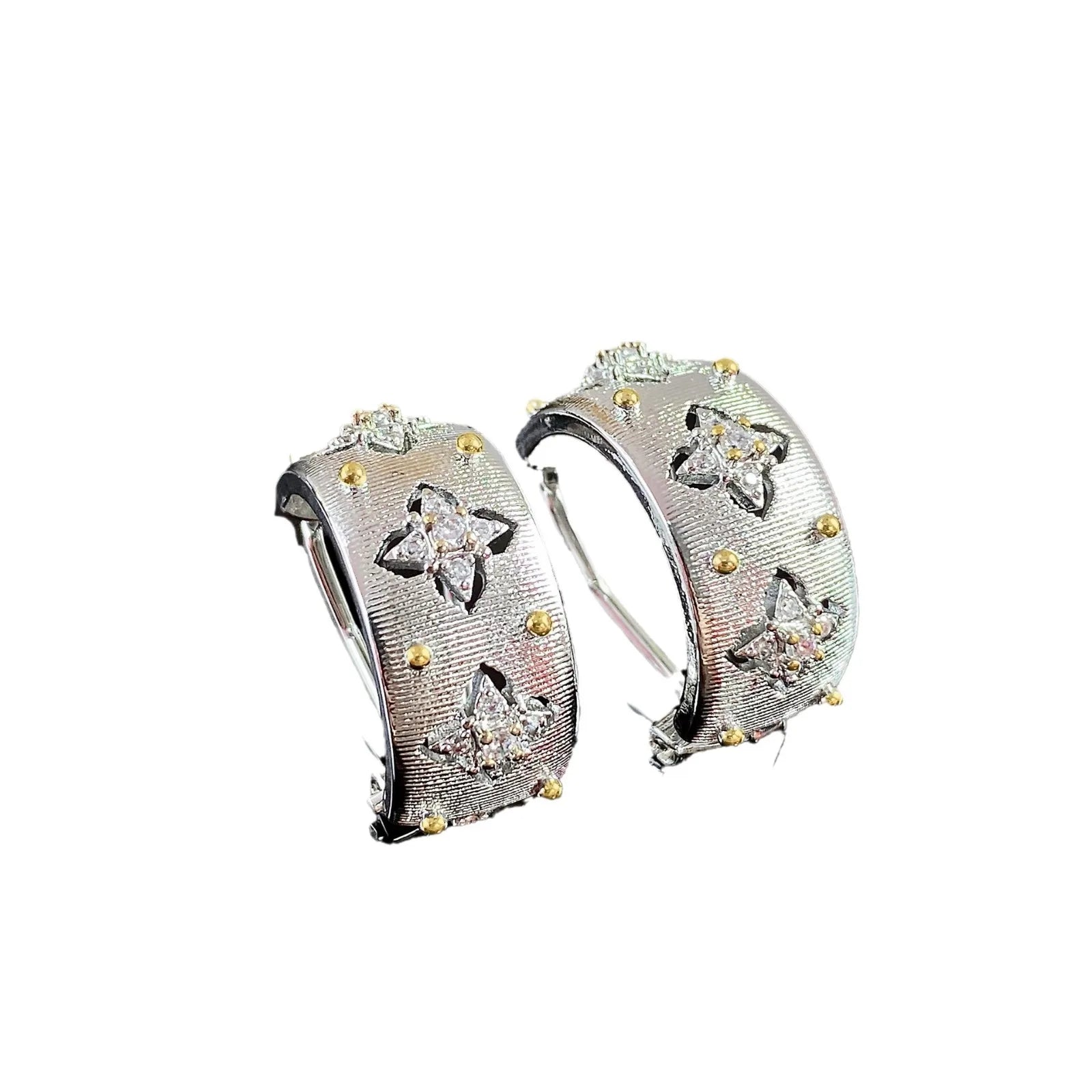 Italian handmade brushed court style two-color gold craft cloth home ring real gold electroplated earrings necklace bracelet wom