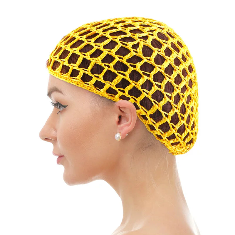 Women Mesh Hair Net Crochet Cap Rayon Knit Snood Hat Thick Short Hairnet Sleeping Night Cover Turbans Styling Tool Accessories
