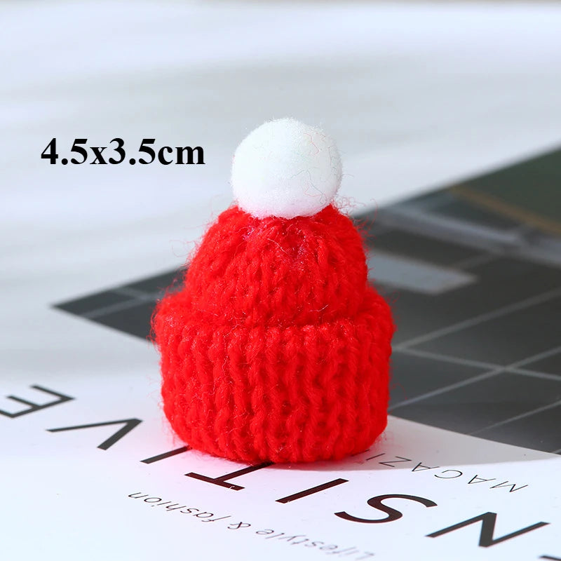 Christmas Decoration  Mini Knit Hat Mini Christmas Scarf Set Knitting Craft Doll Hats Jewelry Making Hair Decoration New year
