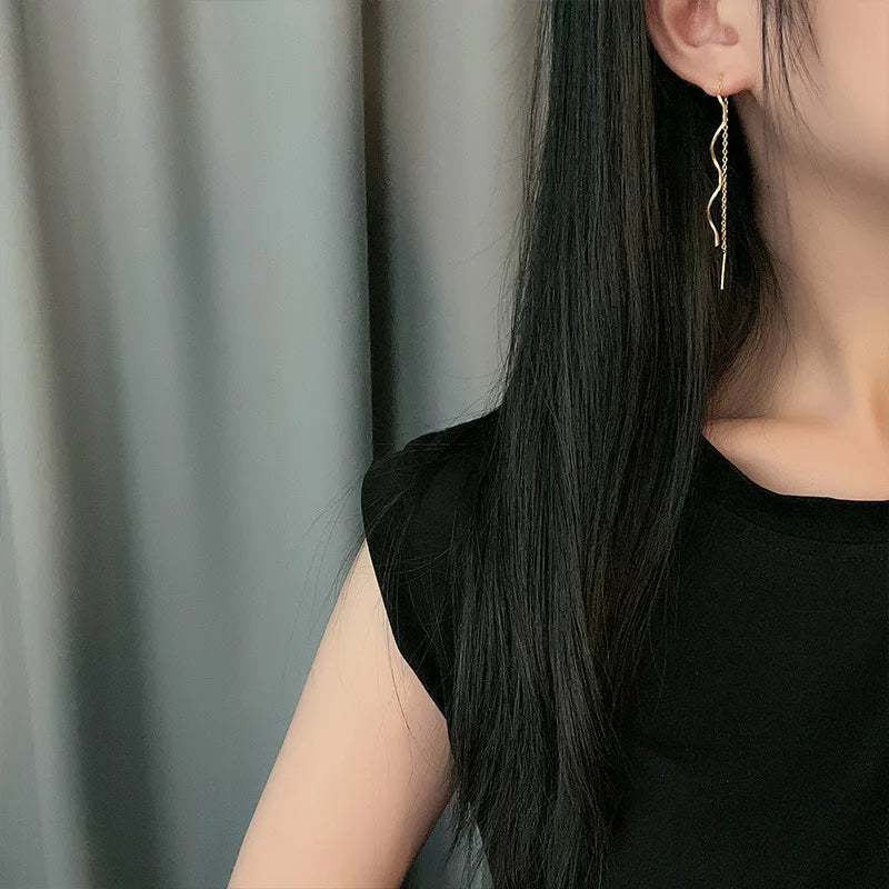 Accessories for Women Long Tassel Threader Earrings for Women Wave Shaped Simple Long Chain Earring Wedding Party Jewelry Gift