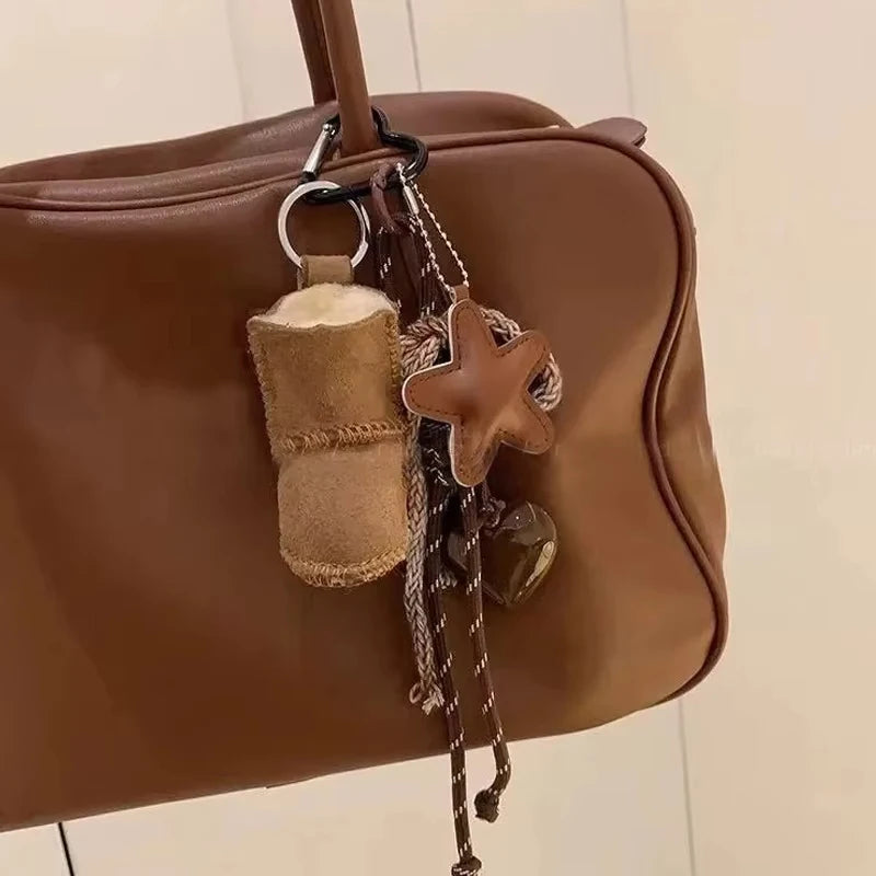 Winter Theme Bag Charm Keychain Pendant,Plush Snow Boots/Gloves Shape,Purse/Handbag Hanging Decoration,Keyring DIY Accessories