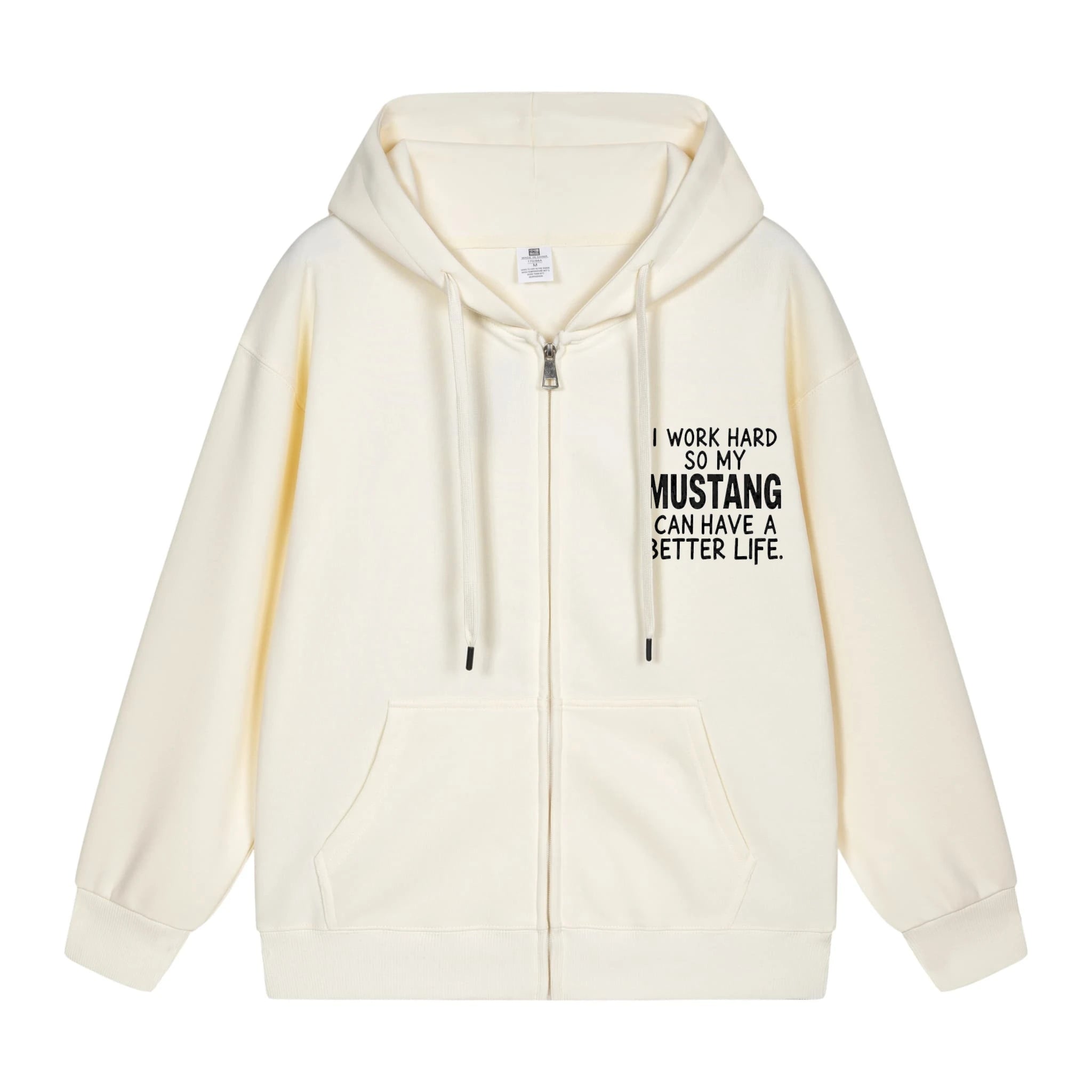 Men's Hooded Jacket Black Mustang Text Print Casual Daily Wear Fashion Streetwear Top Quality Comfortable Sweatshirt