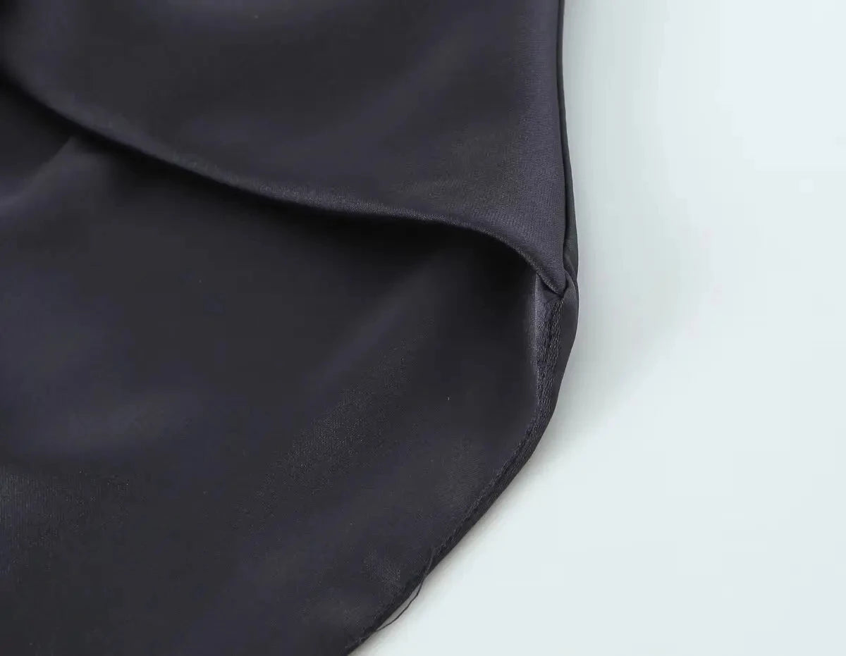 HH Elegant Solid Silk Texture Suit For Women Backless Lace Up Tube Top+High Waist Wide Leg Pants Women's Summer Fashion Set