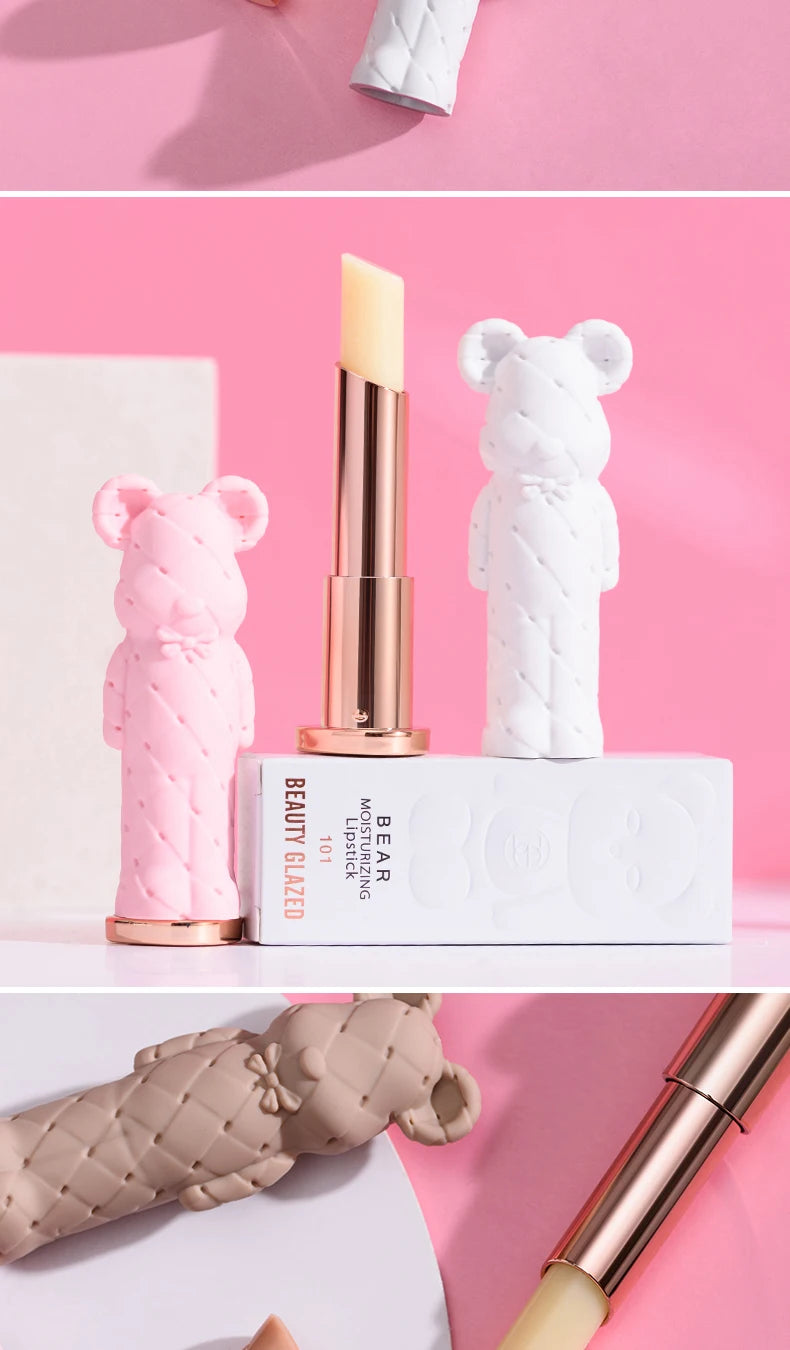 Beauty Glazed Bear Moisturizing Lipstick,Colored Lip Balm,Nourishing Lip stick,Easy To Color,Watery