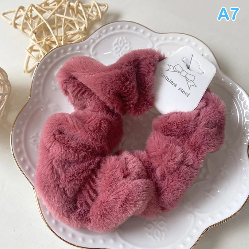 Winter Warm Soft Hair Scrunchies For Women Girls Cute Plush Elastic Hair Band Multicolor Rubber Band Hair Loop Hair Accessories