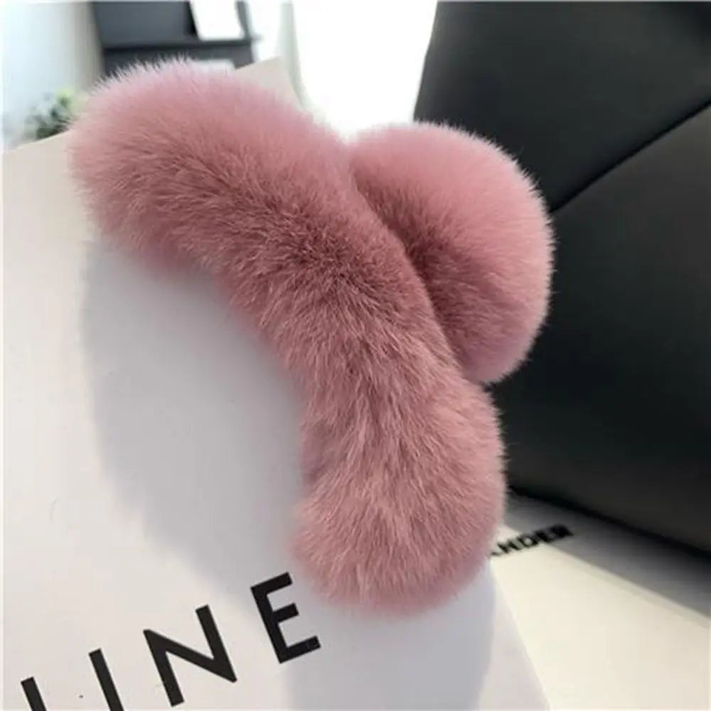 Autumn Winter Headwear Pure Color Rabbit Fur Female Hair Accessories Korean Style Hair Clip Leopard Grasp Clip Plush Hair Claw