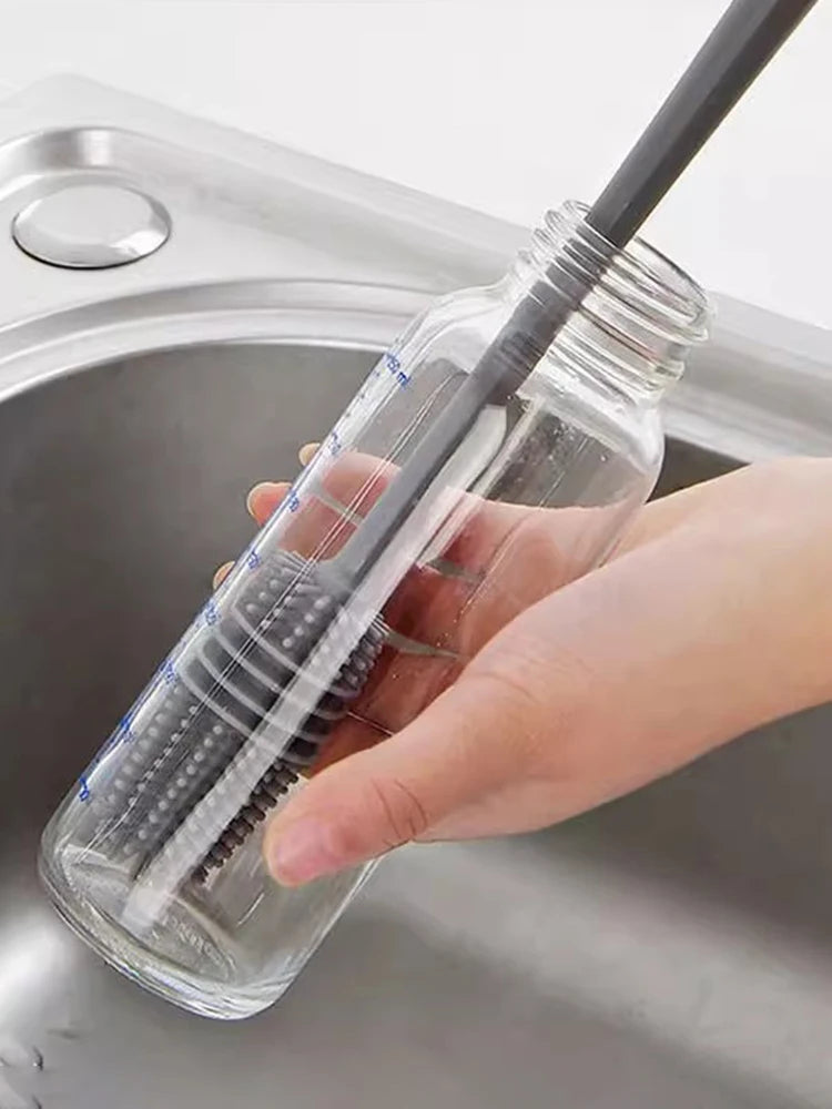 Silicone Milk Bottle Brush Cup Scrubber Glass Cleaner Long Handle Drink Bottle Clean Brush Kitchen Cleaning Tool