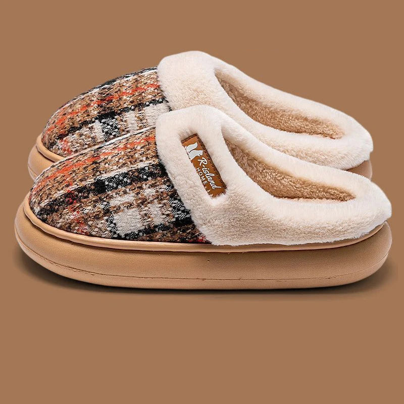 Winter Warm Slippers men for Women  grid House Non Slip Soft Shoes Comfort Flat Heel Home Indoor Bedroom Plush Slippers