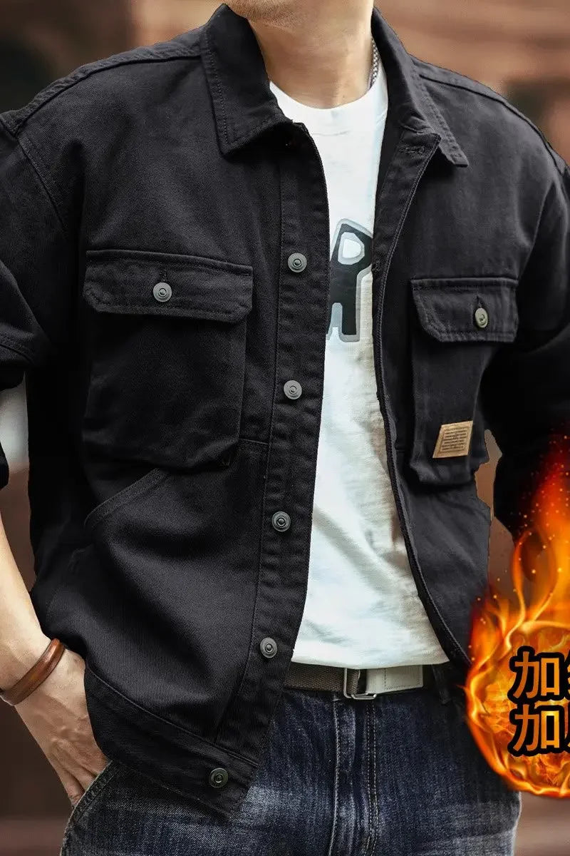 High end work jacket, men's spring and autumn trendy brand, loose American retro lapel jacket, casual and handsome denim jacket