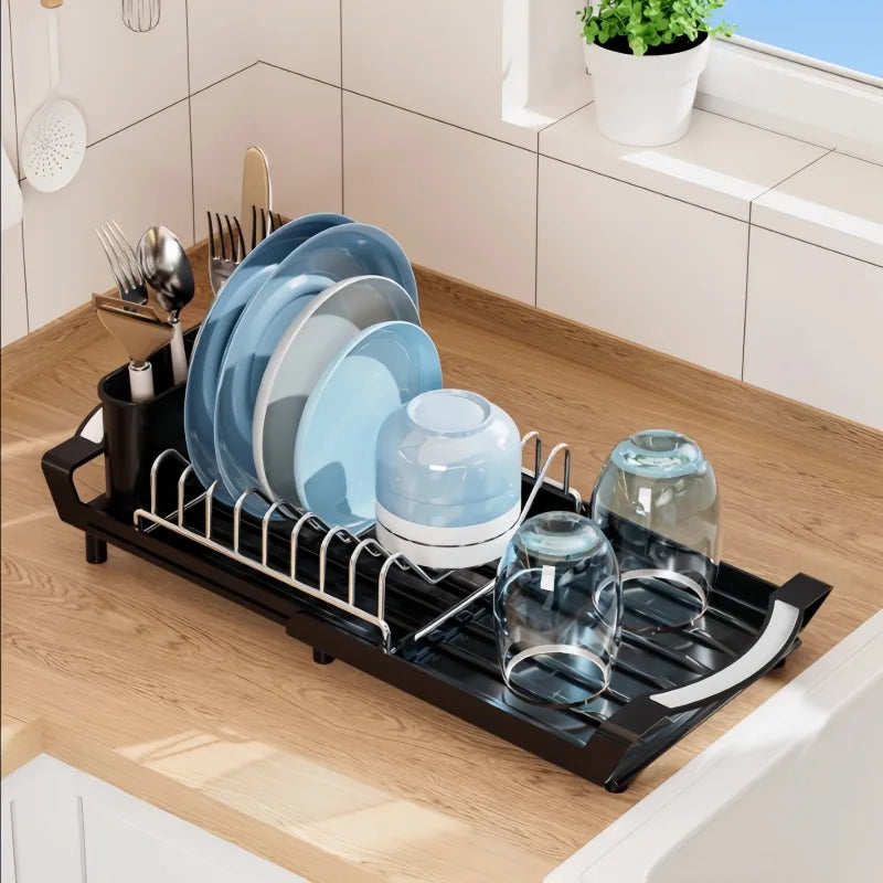 Kitchen Dish Storage Rack Retractable Dish Rack Kitchen Organizer Rack Countertop for Dishes and Chopsticks Drain Basket