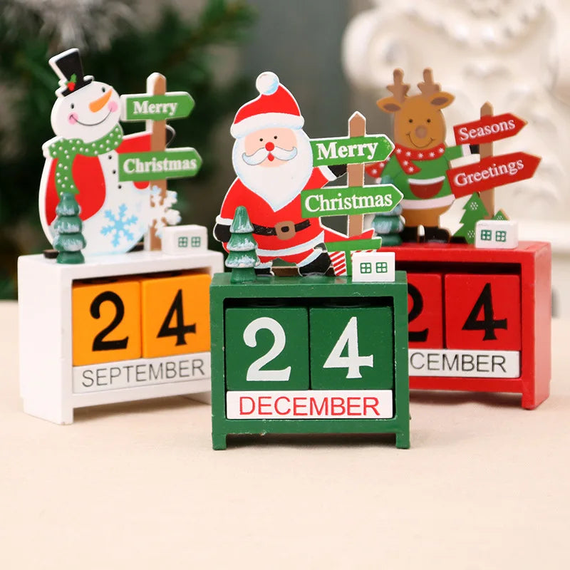 Christmas Countdown Calendar Wooden Cute Santa Claus Snowman Elk DIY Ornaments for Home Party Tabletop Decor 2026 New Year Gifts