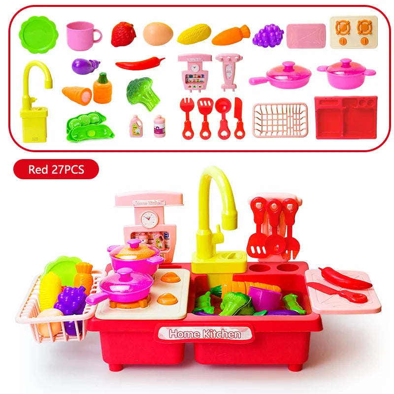 Children Toy Sink Electric Kid Dishwasher Water with Vegetable Fruit Food Cooking Pretend Play Toy Kitchen Role Play 3 Year Gift