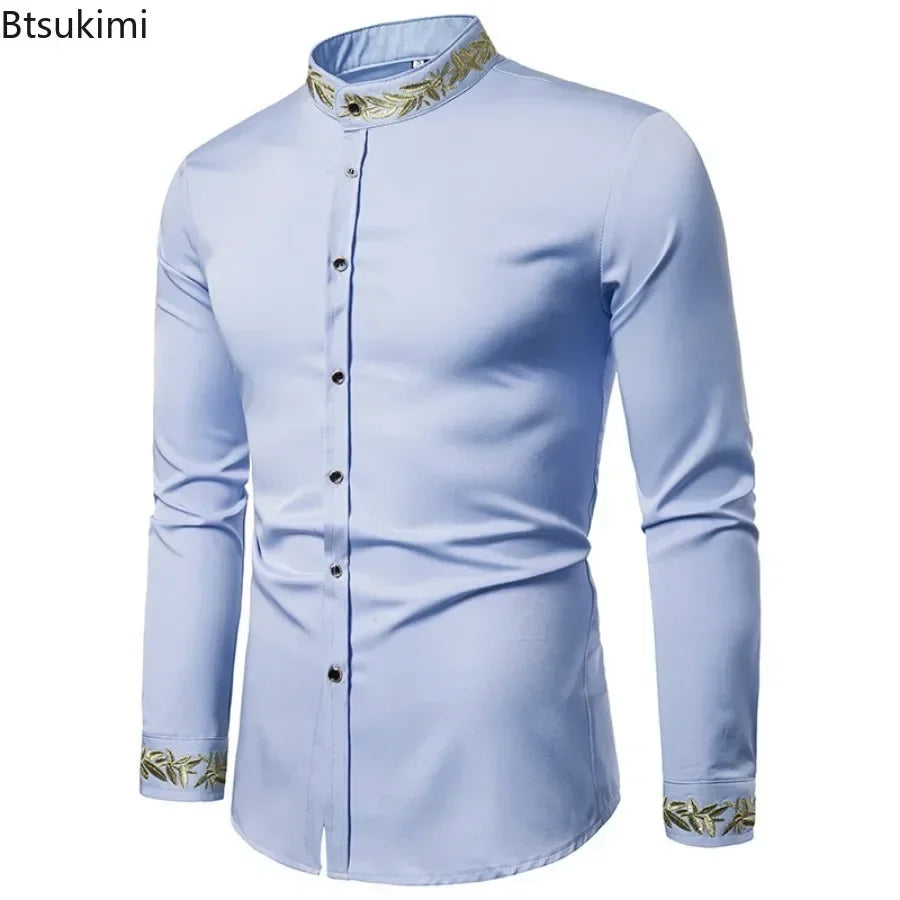 2025 Men's Summer Casual Long Sleeve Shirts Slim Fit Turn Down Collar Shirts Formal Office Business Shirts for Men Tops Big Size