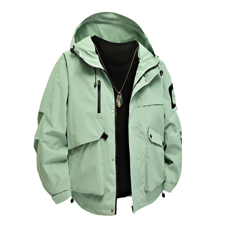 Men's workwear down jacket, American color-blocked hooded jacket for autumn and winter, cool and casual coat for teenagers