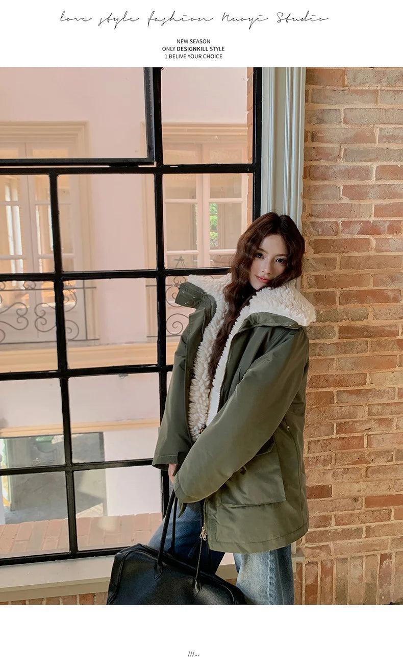 Women Parkas Short Coats Jackets Turn Down Collar Thick Warm Y2k Streetwear Elegant Jacket Work Coat Autumn Winter 2025