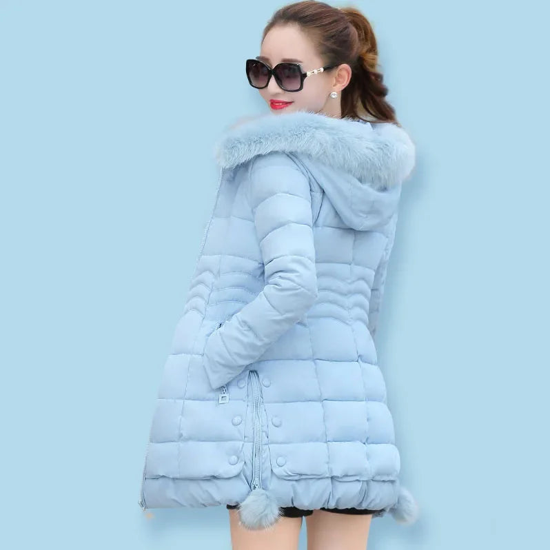 Winter Jacket Women 2024 Winter Coat Pure Color Casual Fur Collar Hooded Long Hooded Cotton Lady Jacket