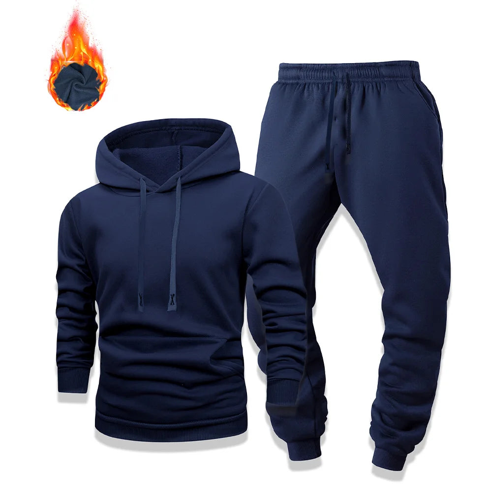 Tracksuit for Men Hoodie Sweatshirt and Pants Set Autumn Warm Sports Suits Male Casual Jogging Pullover Trousers 2 Pieces Sets