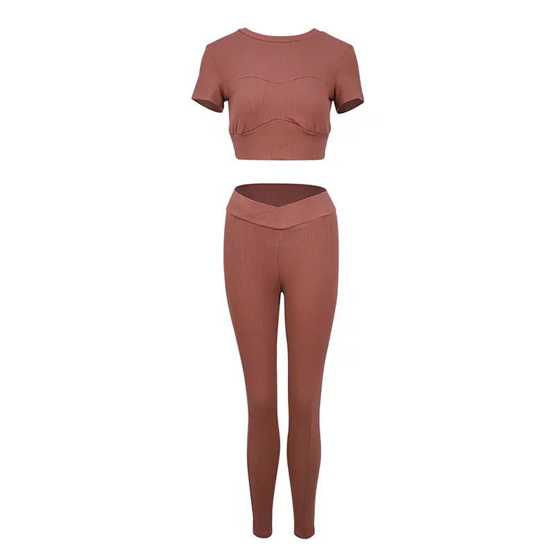 Sports Women Suit Summer Streetwear Fashion New Short Sleeve T-shirt Bodycon Trousers Two Piece Solid Sexy Lady Sports Clothing