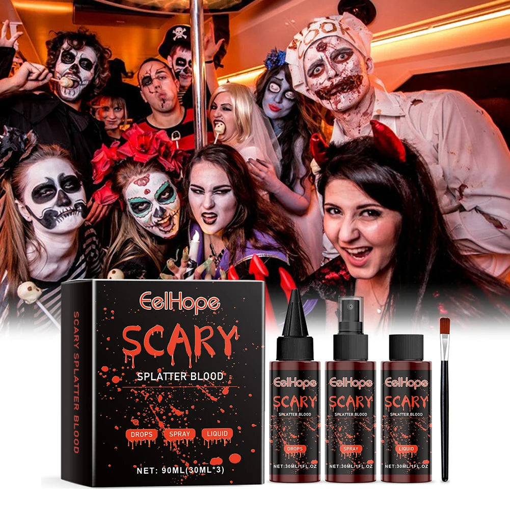 Halloween Fake Blood Makeup Kit Fake Blood SFX Makeup Kit Non Toxic Horror Makeup Set Washable Long Lasting for Zombie Vampire