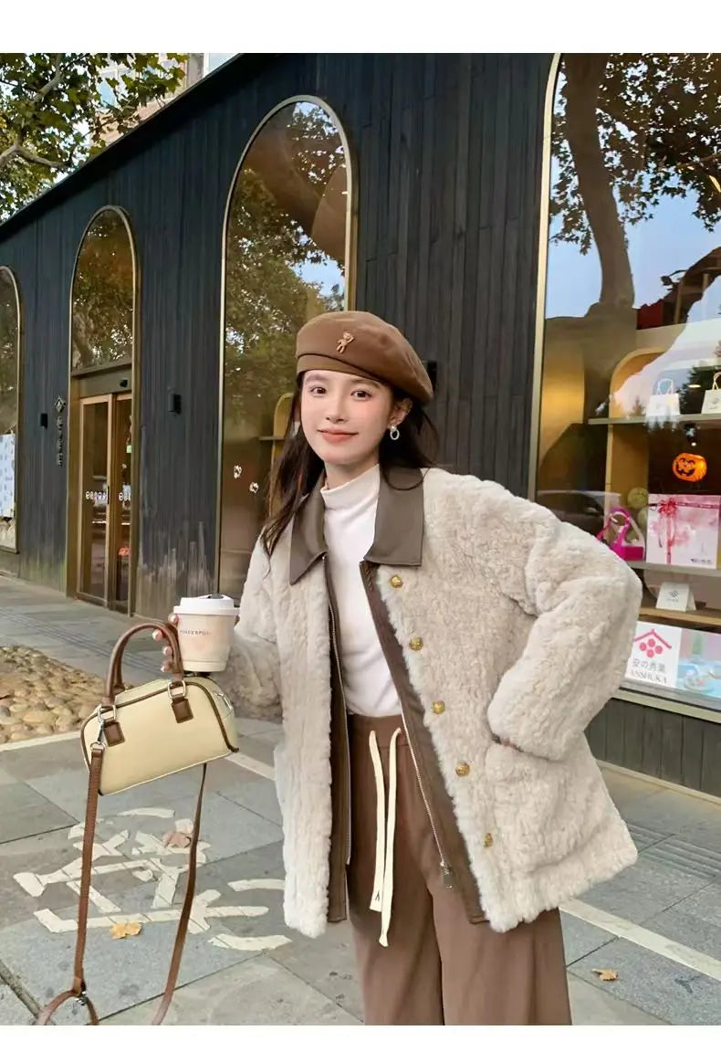 Women's Winter Jacket Little Fragrant Lamb Wool Coat Female Short Winter New Loose Thickened Mao Mao Top Cotton-padded Jacket