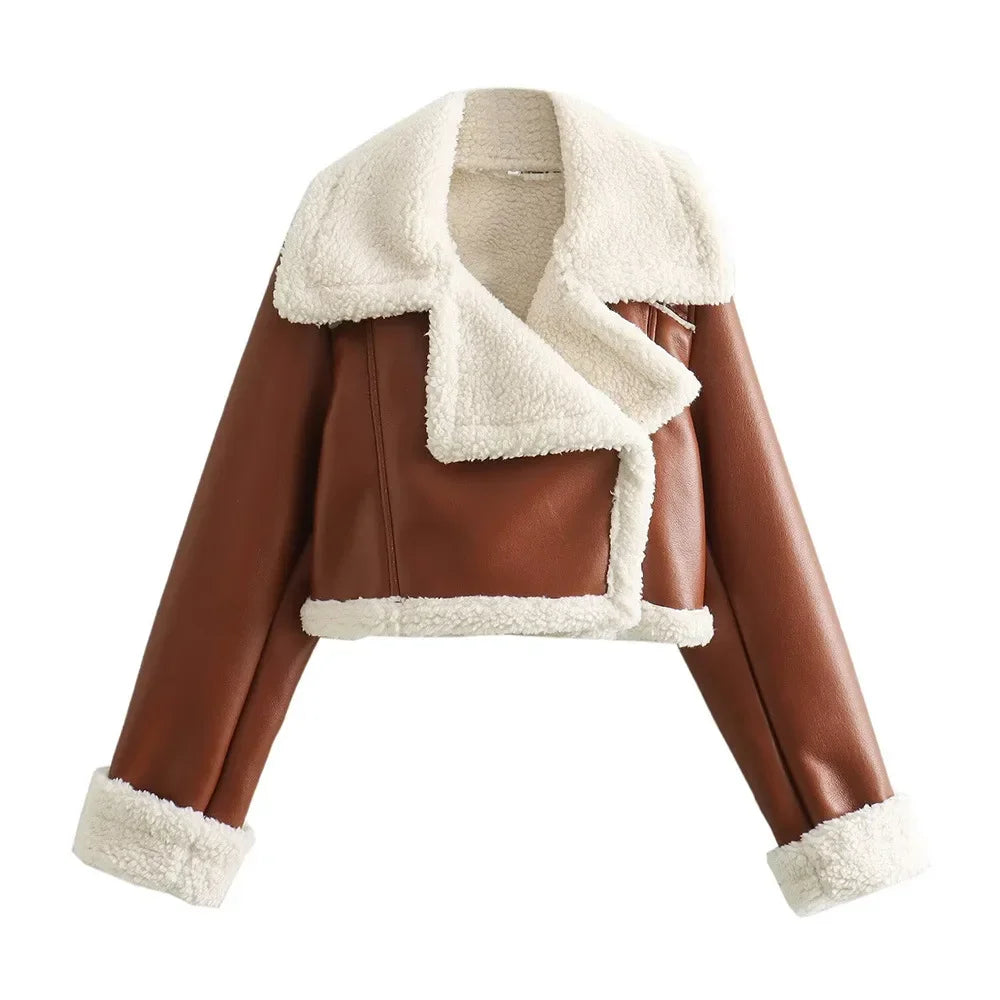 Winter Women Jacket Coats Faux Shearling Sheepskin Coat Retro Motorcycle Jacket Woman Jackets Outerwear Tops
