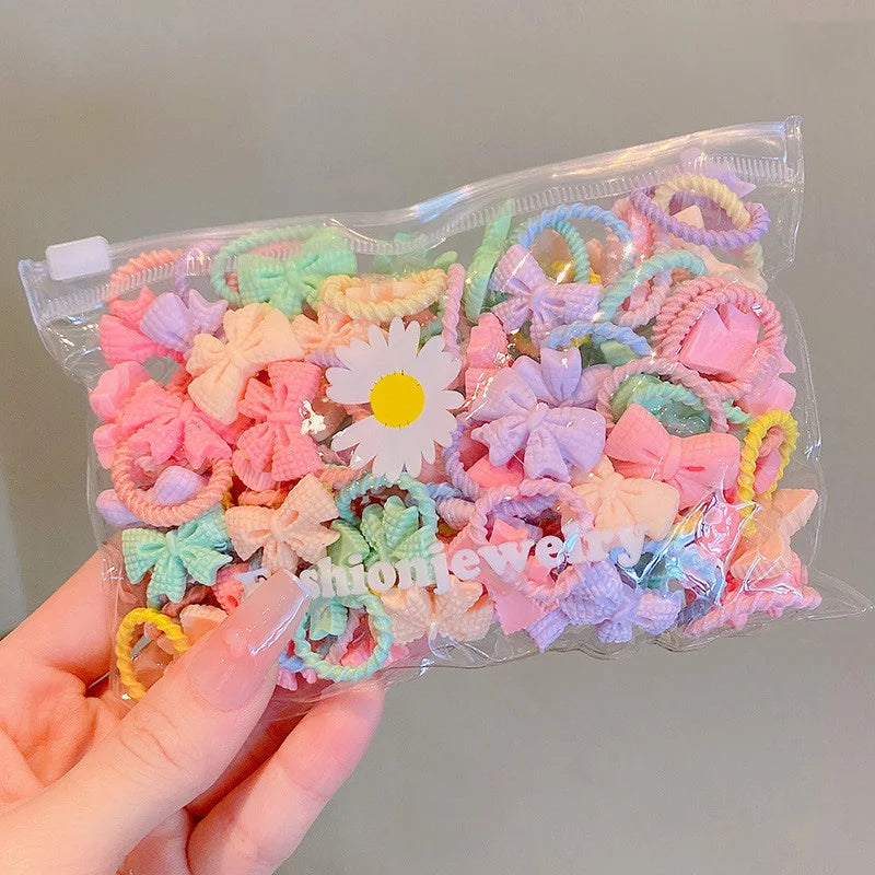 20Pcs/Lot Girls Hair Accessories Small Size Thumbs Elastic Hair Bands Rubber Scrunchies Cartoon Headwear Cute Children Headdress