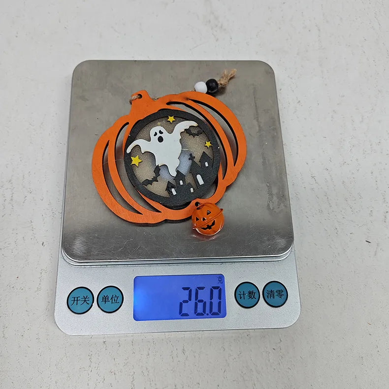 Halloween Wooden Lamp Pumpkin Bat Spider Pendant Ghost Festival Atmosphere Arrangement Glowing Horror Ornament Hanging Decor