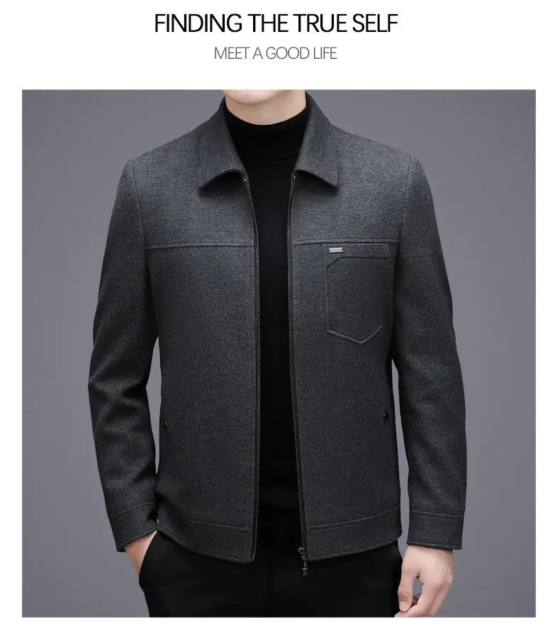 Men's woolen jacket, fashionable short style for middle-aged men's autumn and winter, lapel wool warm coat, thickened top for da