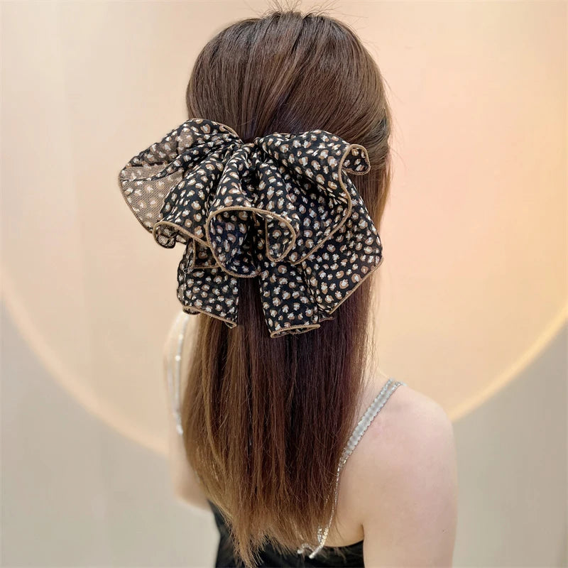 Women Fashion Hairpins cloth Ribbon Bowknot Hair Clips Elegant Girl Printed Floral Ponytail Hair Clip Headwear Hair Accessories