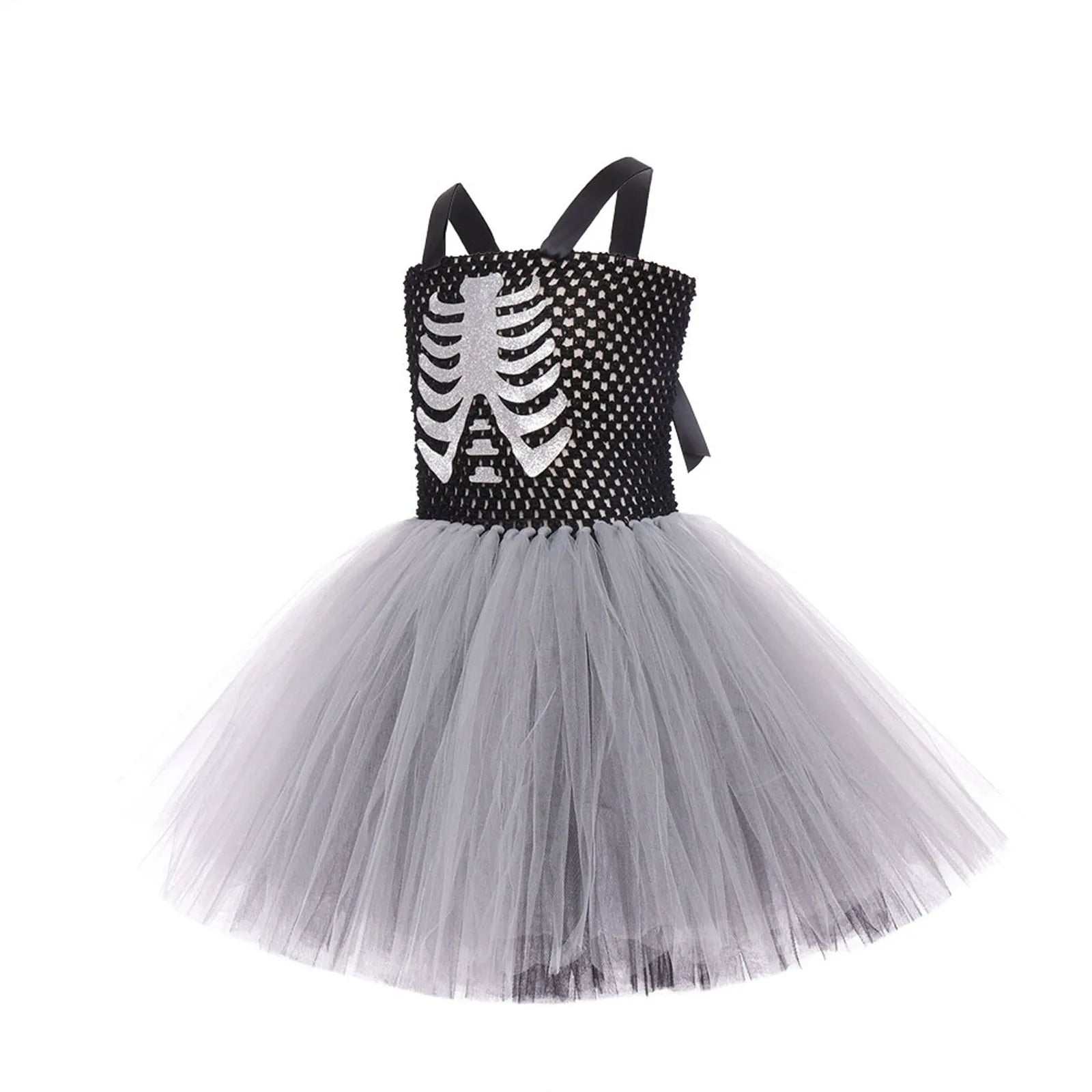 Halloween Terror Costumes For Girls Black White Ghost Scary Outfits Halloween Skeleton Fancy Tutu Dress For Kids