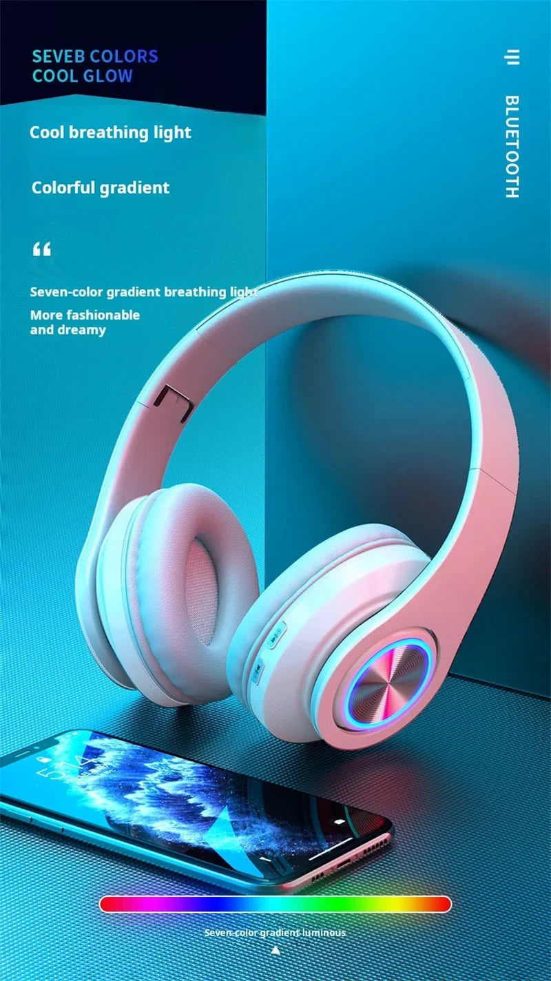Headsets Gamer Headphones Blutooth Surround Sound Stereo Wireless Earphone USB With MicroPhone Colourful Light PC Laptop Headset